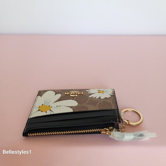 COACH Mini Skinny ID Case In Signature Canvas With Floral Print- Tan Multi🎈⭐ - Picture 10 of 15